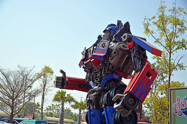 Ayutthaya,Thailand - December 28, 2013: The Replica of Optimus Prime robot made from iron part of a Car display at Thung Bua Chom floating market