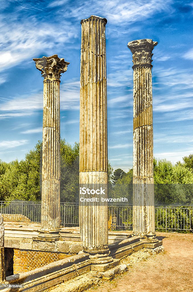 Ruins of Corinthian Columns at Villa Adriana (Hadrian's Villa), Roman Ruins of Corinthian Columns at Villa Adriana (Hadrian's Villa), Tivoli, Italy Hadrian's Villa Stock Photo