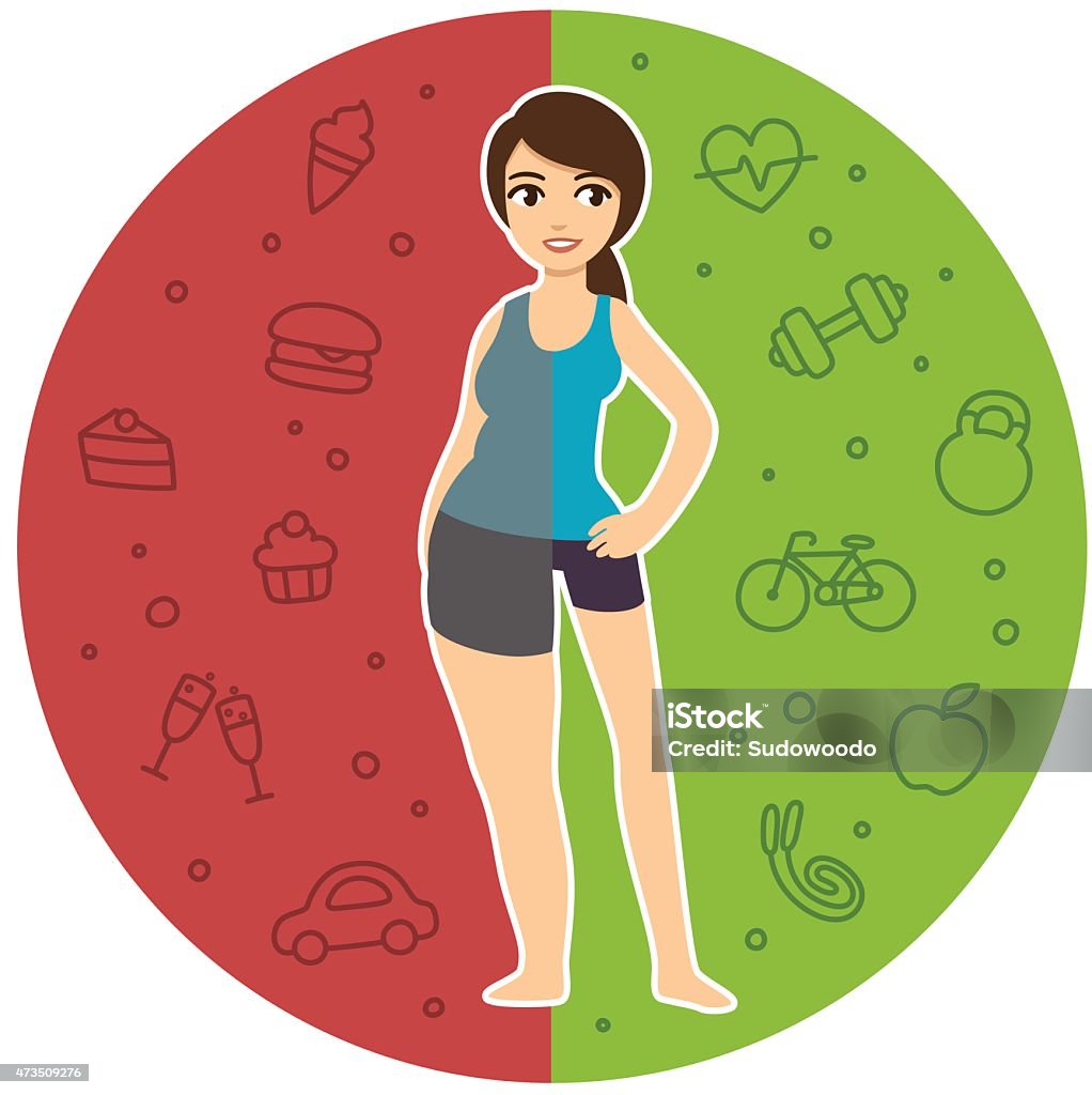 Fat And Fit Girl Stock Illustration - Download Image Now - Cartoon, Cycling  Shorts, Scale - iStock
