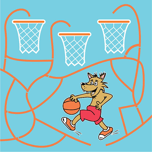 illustrations, cliparts, dessins animés et icônes de loup, maze - basketball vector dribbling illustration and painting