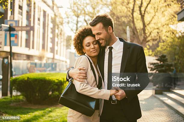 Outdoor Portrait Of Flirting Elegant Couple Stock Photo - Download Image Now - 2015, Adult, Adults Only