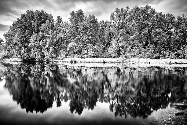 istock infrared long exposure forest reflected in river water 473513030