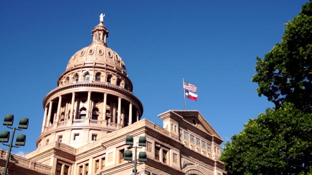 State Capital Building Austin Texas Senate Offices Flags Waving