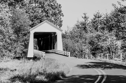 Gallon House covered bridge spanning Abique Creek near Silverton Oregon, built 1916