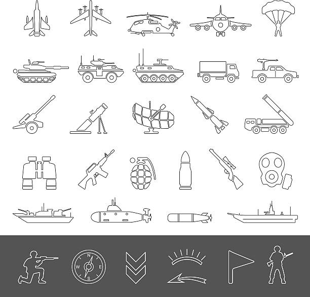 Line Icons - Military vector art illustration