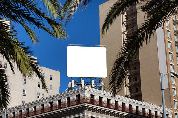 White billboard on the top of the buiulding. stock photo