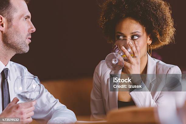 Two Business People At Lunch In The Restaurant Stock Photo - Download Image Now - 2015, Adult, Adults Only