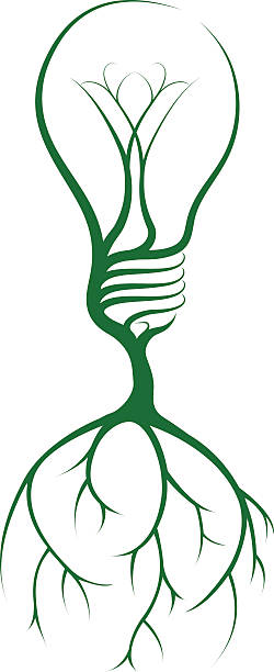 Light tree Light bulb tree concept of a tree growing in the shape of a lightbulb. Could be a concept for ideas or inspiration tree with light bulb roots stock illustrations