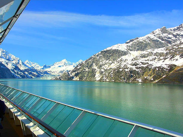 Alaska's Vast Mountainous Scenic Shores Seen From Cruise Ship Deck stock photo