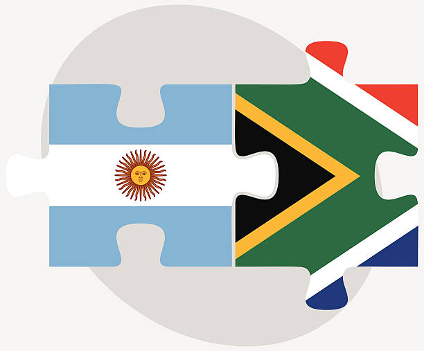 illustrazioni stock, clip art, cartoni animati e icone di tendenza di argentina e sud africa flags in puzzle - south africa africa african music african descent