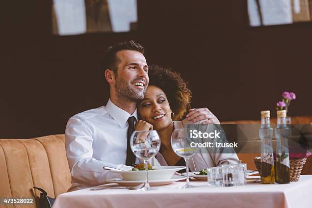 Happy Couple At Dinner In The Restaurant Stock Photo - Download Image Now - Dinner, Couple - Relationship, Elegance