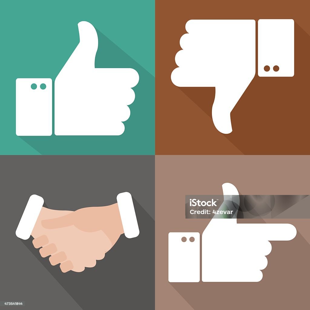 Vector icons of thumbs up, thumbs down and a handshake Thumbs Up 2015 stock vector