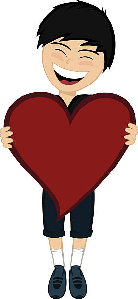 Boy with surprise A black haired boy with a big red heart larrikin stock illustrations