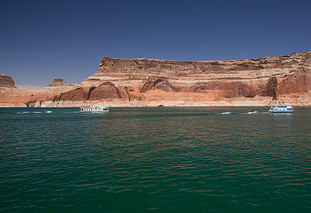 The famous offroad Shafer trail in the canyon near Moab, reaching Canyonland National park, Utah. Desert landscapes by the trail, by Potash Evaporation Ponds