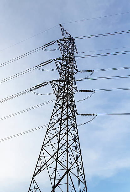 istock High voltage towers with sky background 473549374