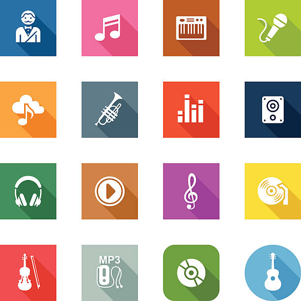 Flat Icons - Music 3 icon shapes included on separate layers: square, rounded square and round! electric organ stock illustrations