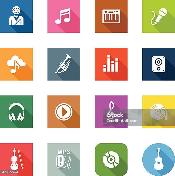 Flat Icons Music Stock Illustration - Download Image Now - Violin, Icon Symbol, 2015