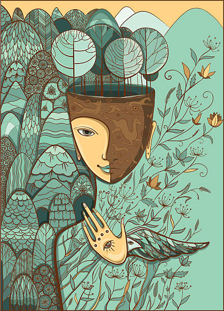 Vector illustration of the goddess of Mother Nature vector art illustration