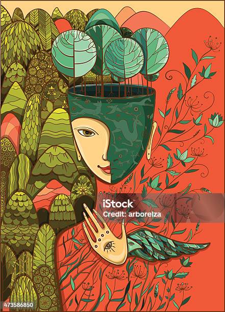 Vector Color Illustration Of The Goddess Of Mother Nature Stock Illustration - Download Image Now