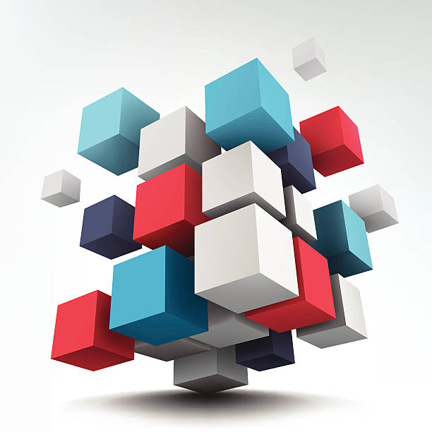 ilustraciones, imágenes clip art, dibujos animados e iconos de stock de composición con cubos 3d - construction frame technology cube built structure