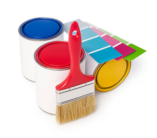 istock Paint cans, paint brush and color chart 473588526