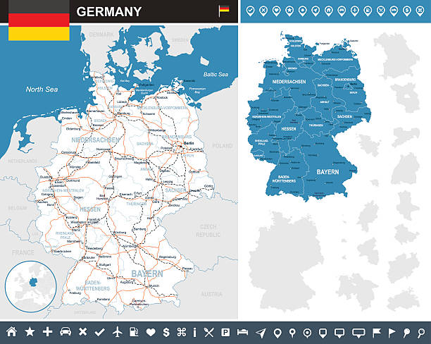 deutschland infografik karte-illustration - map germany topographic map vector stock-grafiken, -clipart, -cartoons und -symbole