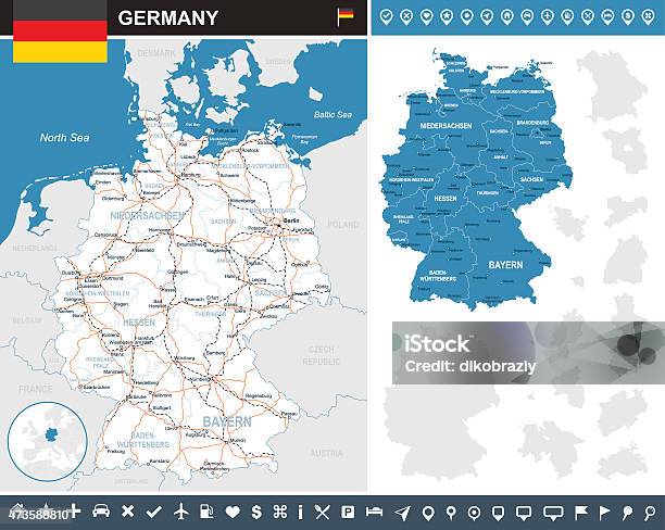 Germany Infographic Map Illustration Stock Illustration - Download Image Now - Map, Germany, Highway