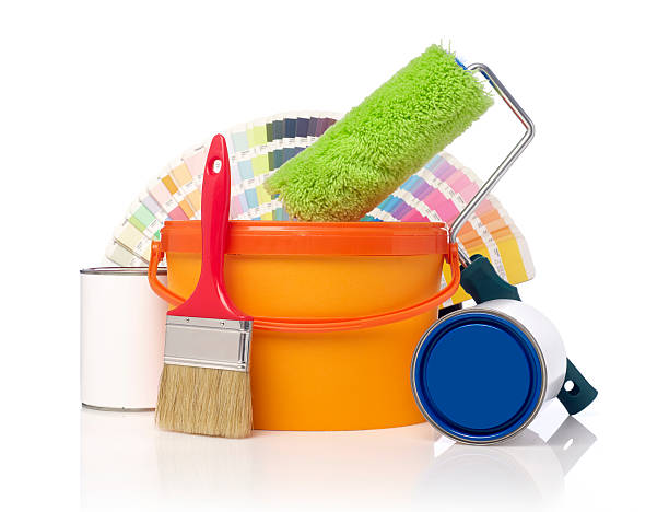 istock Paint cans, paint brush and color chart 473592788