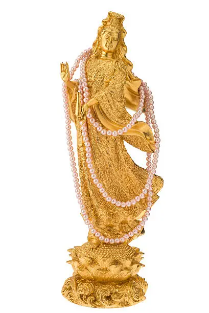 Goddess of mercy Guan yin statue on white isolated background with clipping path.