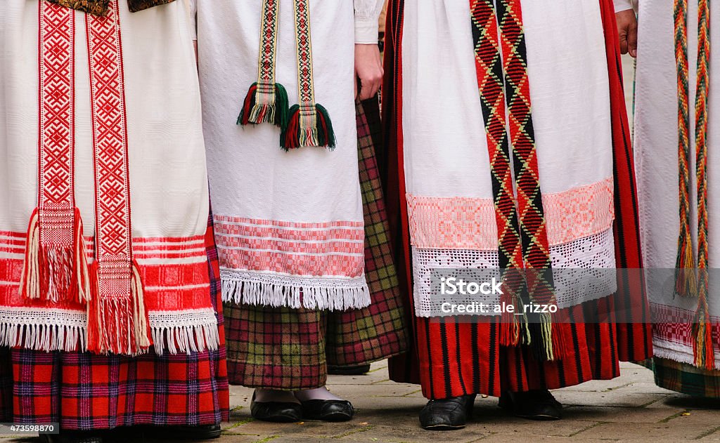 Lithuanian traditional dresses Detail of Lithuanian traditional dresses Lithuania Stock Photo