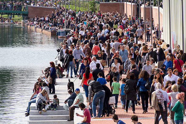 Toronto Canada  - September 4, 2021 :  Trillium Park packed with people waiting for the Canadian International Airshow to begin during Labour Day weekend