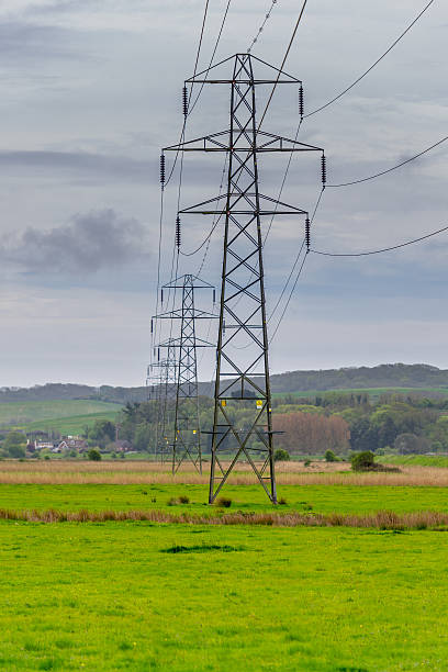 istock Electricity pylons in a row 473604166
