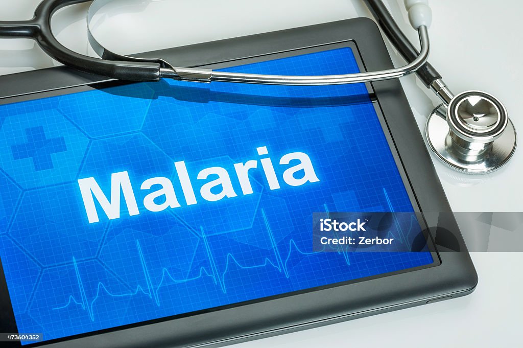 Tablet with the diagnosis Malaria on the display Malaria Parasite Stock Photo