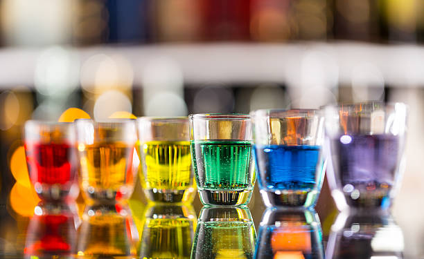 istock Variation of hard alcoholic shots on bar counter 473609328
