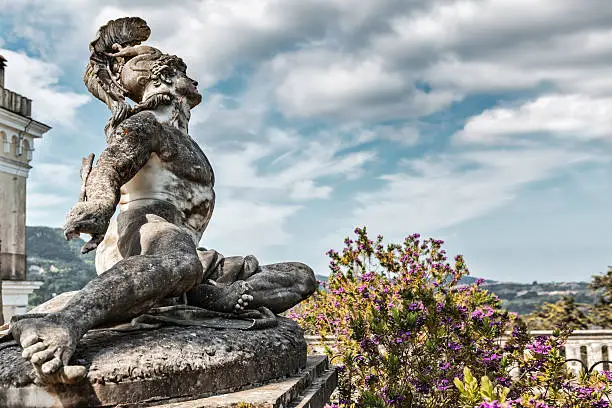 Statue of Wounded Achilles in the garden of Achillion palace on Corfu island, Greece