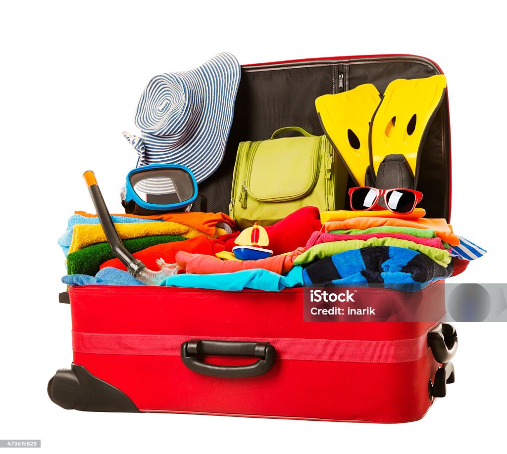 Suitcase Packed Vacation Open Red Luggage Full Clothes Family Travel Stock  Photo - Download Image Now - iStock