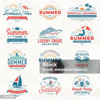 istock Summer Vacation, Surfing, Sailing, Beach Signs and Badges 473616880