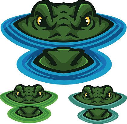 This alligator or crocodile is lurking through the swampy water. This image was created as all separate elements for easy customization and design. A great addition to any school or sport based design.