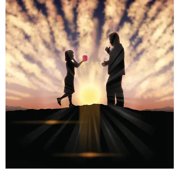 Vector illustration of Father's Day background[Father and child in the sunset]