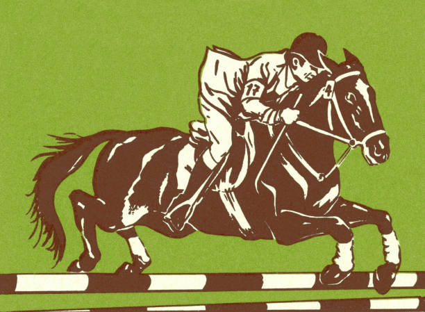 ilustraciones, imágenes clip art, dibujos animados e iconos de stock de man riding caballo - green background color image people animal