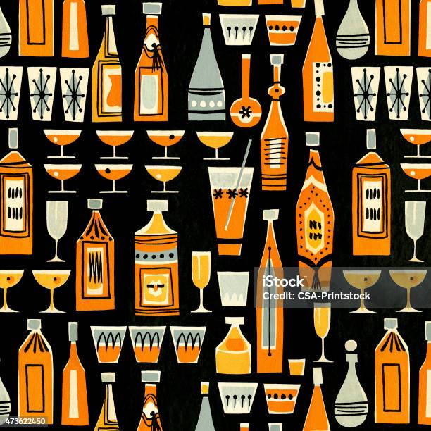 Cocktails And Liquor Bottle Pattern Stock Illustration - Download Image Now - Cocktail, Backgrounds, After Work