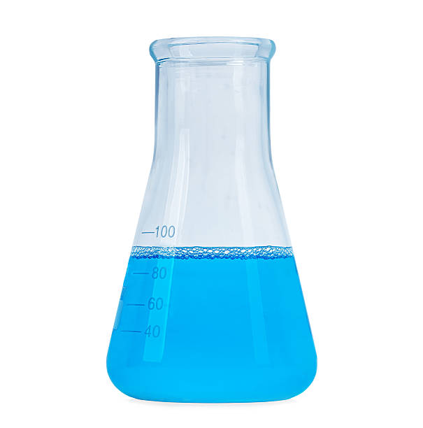 istock Flask with blue liquid isolated over white background 473625300