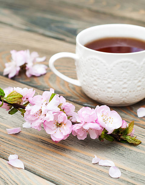 istock Cup of tea and sakura blossom 473625586
