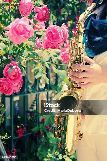 Saxophonist Holding Saxophon Stockfoto und mehr Bilder von Im Freien - Im Freien, Jazz, Sommer