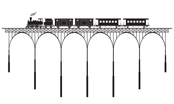 silhouette of openwork bridge and locomotive