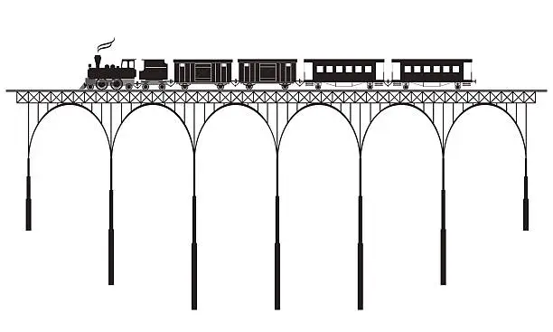 Vector illustration of openwork bridge and locomotive