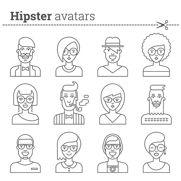 kreative satz von hipster-avatare - dem menschlichen gesicht ähnliches smiley symbol stock-grafiken, -clipart, -cartoons und -symbole