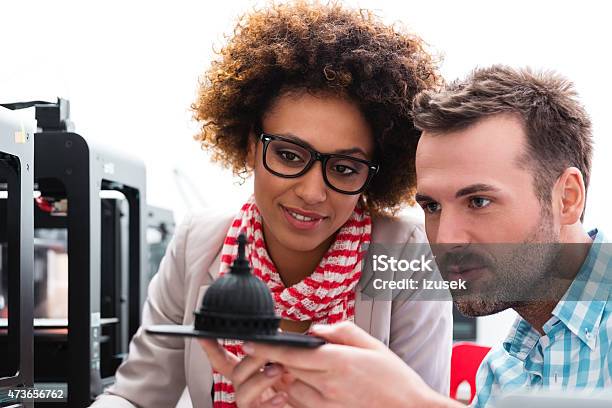 Woman And Man In 3d Printer Office Stock Photo - Download Image Now - 3D Printing, African-American Ethnicity, Printout