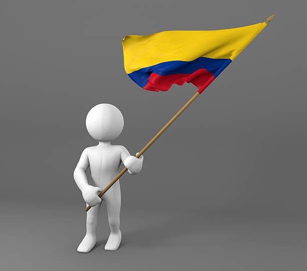 istock Character holding Colombia flag 473659136