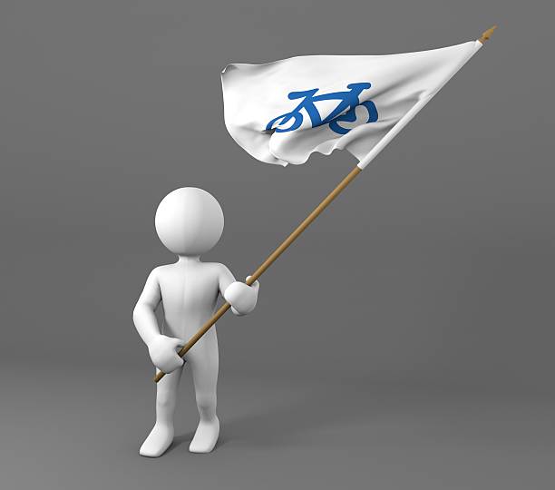 Character holding bicycle icon flag Character holding bicycle symbol flag 3d illustration isolated on a gray background greenpeace activists stock pictures, royalty-free photos & images
